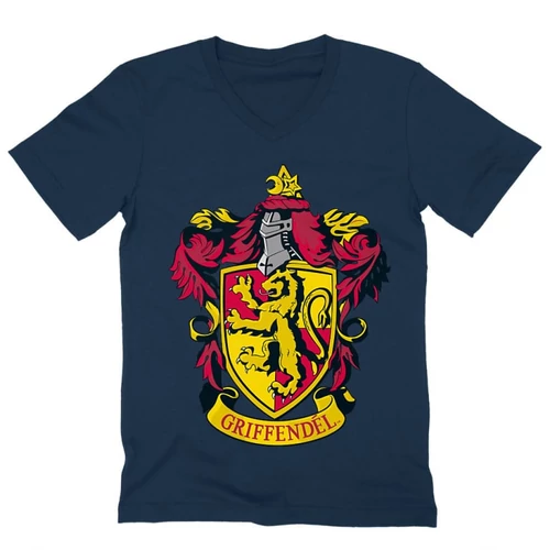 Sötétkék Harry Potter férfi V-nyakú póló - Griffendél logó