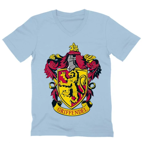 Világoskék Harry Potter férfi V-nyakú póló - Griffendél logó