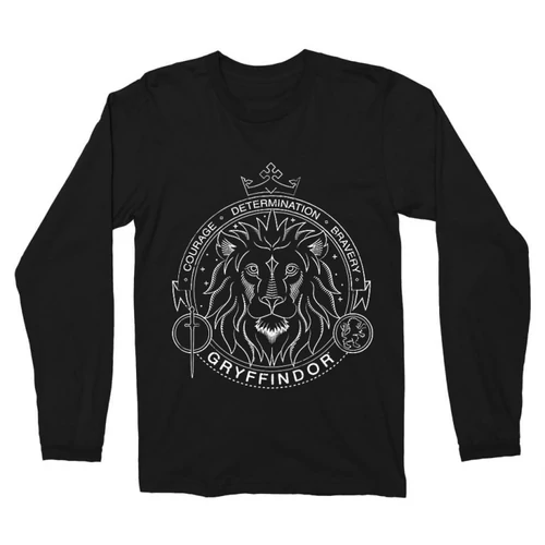 Fekete Harry Potter férfi hosszú ujjú póló - Gryffindor Lineart