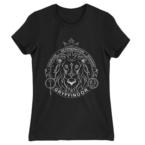 Fekete Harry Potter női rövid ujjú póló - Gryffindor Lineart