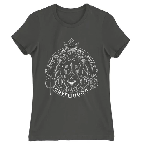 Sötétszürke Harry Potter női rövid ujjú póló - Gryffindor Lineart