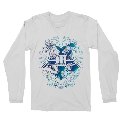 Fehér Harry Potter férfi hosszú ujjú póló - Hogwarts Logo Art