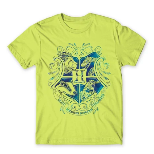 Almazöld Harry Potter férfi rövid ujjú póló - Hogwarts Logo Art 