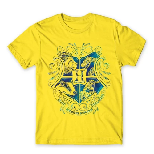 Citromsárga Harry Potter férfi rövid ujjú póló - Hogwarts Logo Art 