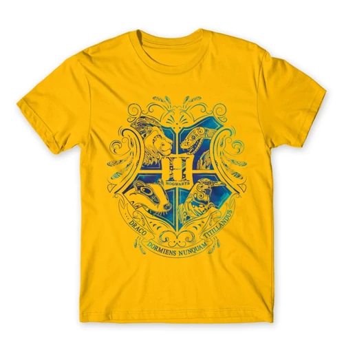Sárga Harry Potter gyerek rövid ujjú póló - Hogwarts Logo Art