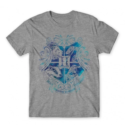 Sportszürke Harry Potter gyerek rövid ujjú póló - Hogwarts Logo Art