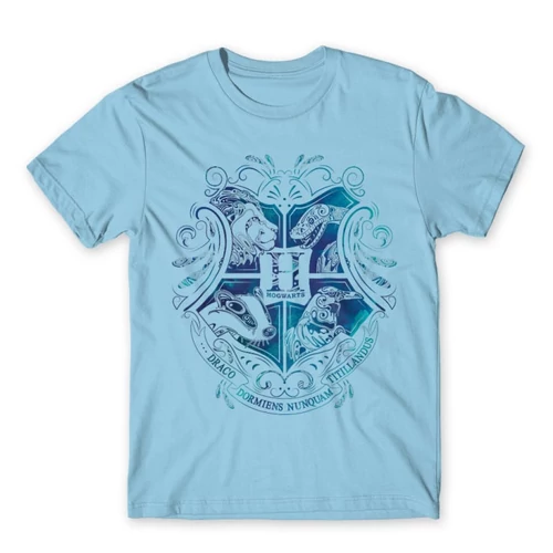 Világoskék Harry Potter gyerek rövid ujjú póló - Hogwarts Logo Art