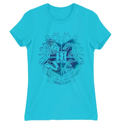 Atollkék Harry Potter női rövid ujjú póló - Hogwarts Logo Art