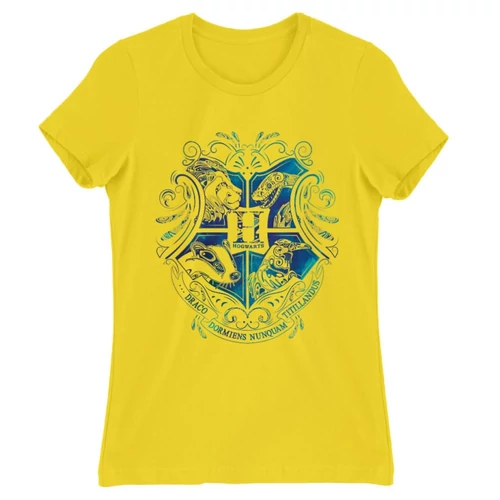 Citromsárga Harry Potter női rövid ujjú póló - Hogwarts Logo Art