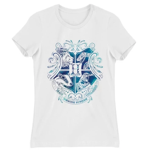 Fehér Harry Potter női rövid ujjú póló - Hogwarts Logo Art