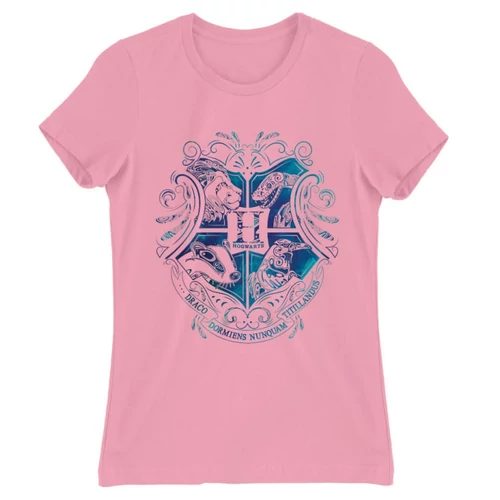 Világos rózsaszín Harry Potter női rövid ujjú póló - Hogwarts Logo Art