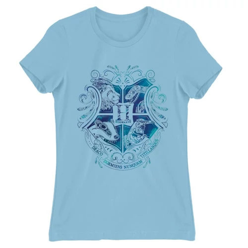 Világoskék Harry Potter női rövid ujjú póló - Hogwarts Logo Art