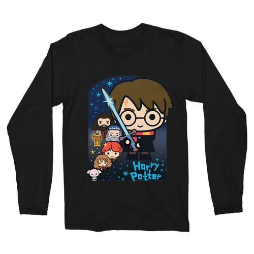 Fekete Harry Potter férfi hosszú ujjú póló - Harry Potter chibi poster