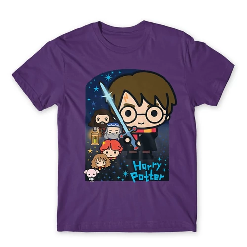 Sötétlila Harry Potter férfi rövid ujjú póló - Harry Potter chibi poster