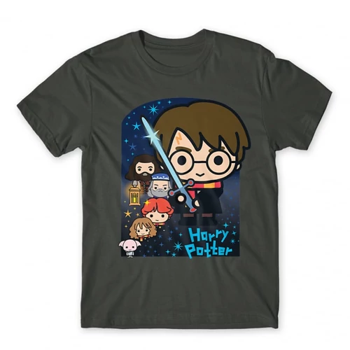 Sötétszürke Harry Potter férfi rövid ujjú póló - Harry Potter chibi poster