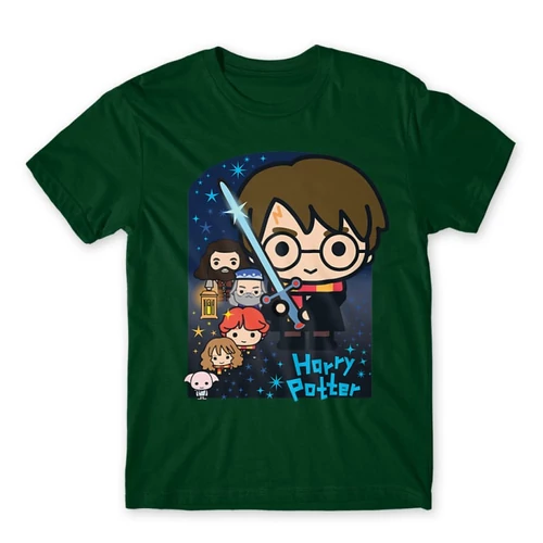 Sötétzöld Harry Potter férfi rövid ujjú póló - Harry Potter chibi poster