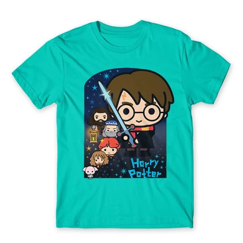 Türkiz Harry Potter férfi rövid ujjú póló - Harry Potter chibi poster
