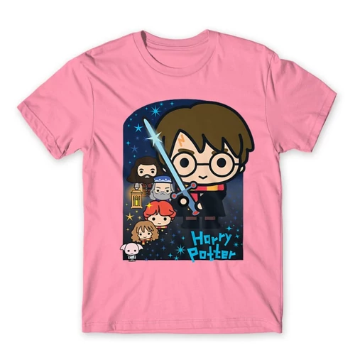 Világos rózsaszín Harry Potter férfi rövid ujjú póló - Harry Potter chibi poster