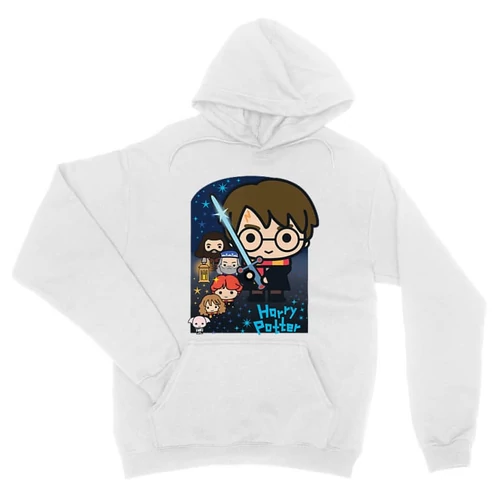 Fehér Harry Potter unisex kapucnis pulóver - Harry Potter chibi poster