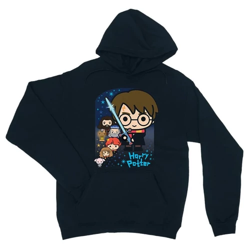 Sötétkék Harry Potter unisex kapucnis pulóver - Harry Potter chibi poster