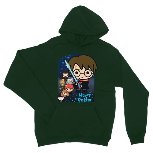 Sötétzöld Harry Potter unisex kapucnis pulóver - Harry Potter chibi poster