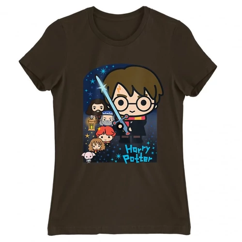 Barna Harry Potter női rövid ujjú póló - Harry Potter chibi poster