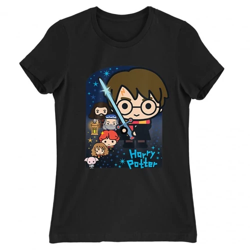 Fekete Harry Potter női rövid ujjú póló - Harry Potter chibi poster