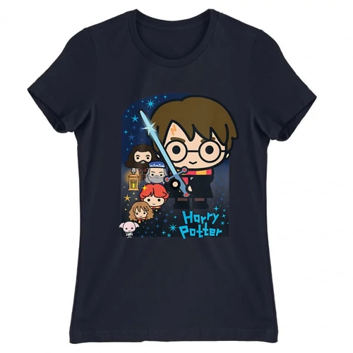 Sötétkék Harry Potter női rövid ujjú póló - Harry Potter chibi poster