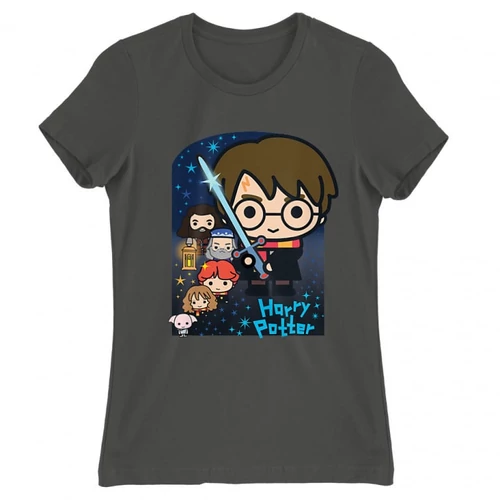 Sötétszürke Harry Potter női rövid ujjú póló - Harry Potter chibi poster