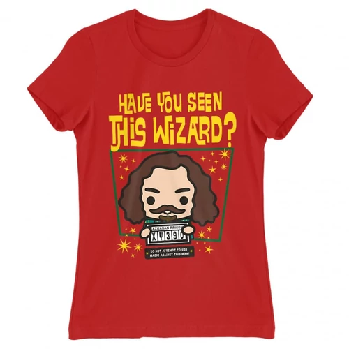Piros Harry Potter női rövid ujjú póló - Have you seen this wizard?