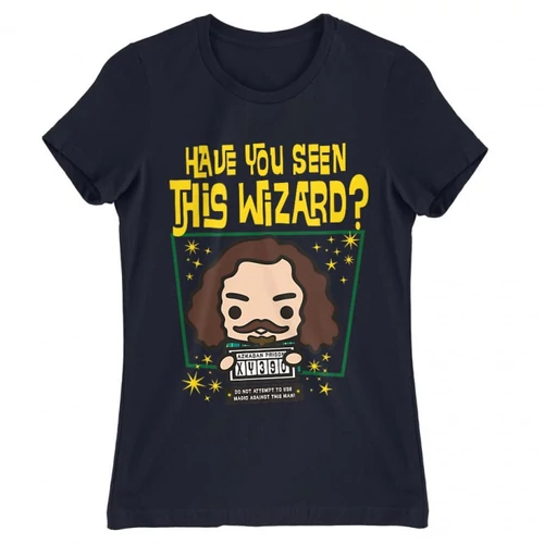 Sötétkék Harry Potter női rövid ujjú póló - Have you seen this wizard?