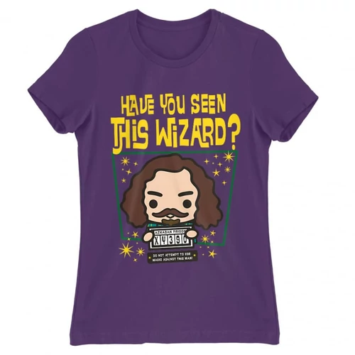 Sötétlila Harry Potter női rövid ujjú póló - Have you seen this wizard?