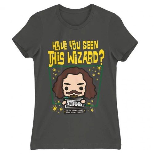 Sötétszürke Harry Potter női rövid ujjú póló - Have you seen this wizard?