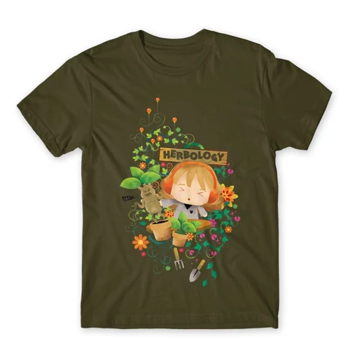 Khaki Harry Potter férfi rövid ujjú póló - Herbology Watercolor