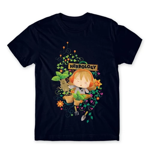 Sötétkék Harry Potter férfi rövid ujjú póló - Herbology Watercolor