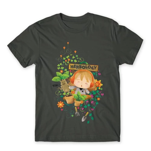 Sötétszürke Harry Potter férfi rövid ujjú póló - Herbology Watercolor