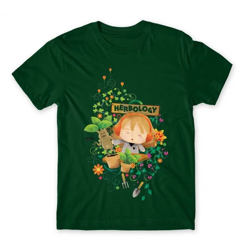 Sötétzöld Harry Potter férfi rövid ujjú póló - Herbology Watercolor