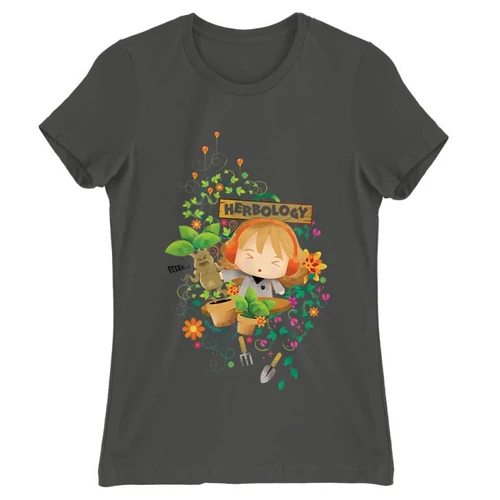 Sötétszürke Harry Potter női rövid ujjú póló - Herbology Watercolor