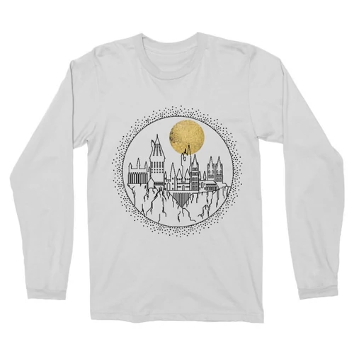 Fehér Harry Potter férfi hosszú ujjú póló - Hogwarts Lineart