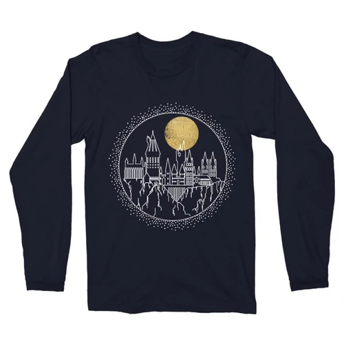 Sötétkék Harry Potter férfi hosszú ujjú póló - Hogwarts Lineart