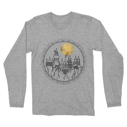 Sportszürke Harry Potter férfi hosszú ujjú póló - Hogwarts Lineart