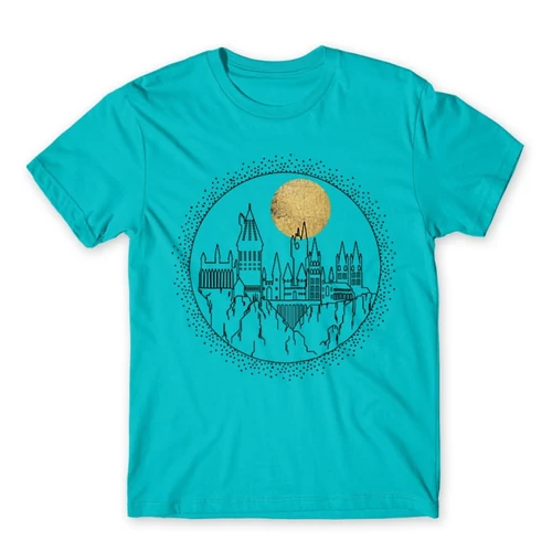 Atollkék Harry Potter férfi rövid ujjú póló - Hogwarts Lineart