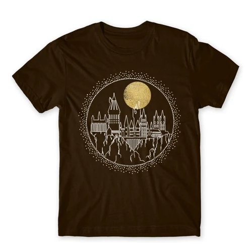 Barna Harry Potter férfi rövid ujjú póló - Hogwarts Lineart