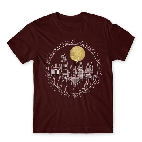 Bordó Harry Potter férfi rövid ujjú póló - Hogwarts Lineart