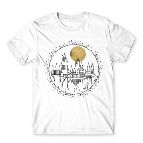 Fehér Harry Potter férfi rövid ujjú póló - Hogwarts Lineart