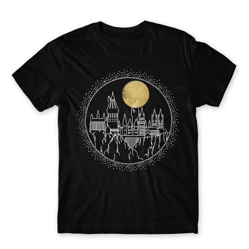 Fekete Harry Potter férfi rövid ujjú póló - Hogwarts Lineart