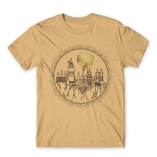 Homok Harry Potter férfi rövid ujjú póló - Hogwarts Lineart
