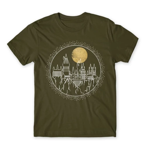 Khaki Harry Potter férfi rövid ujjú póló - Hogwarts Lineart