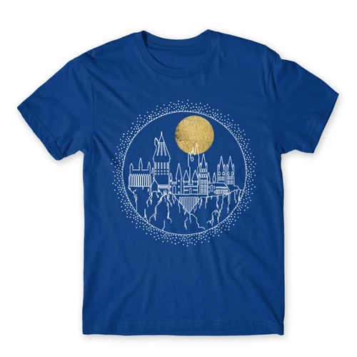 Királykék Harry Potter férfi rövid ujjú póló - Hogwarts Lineart