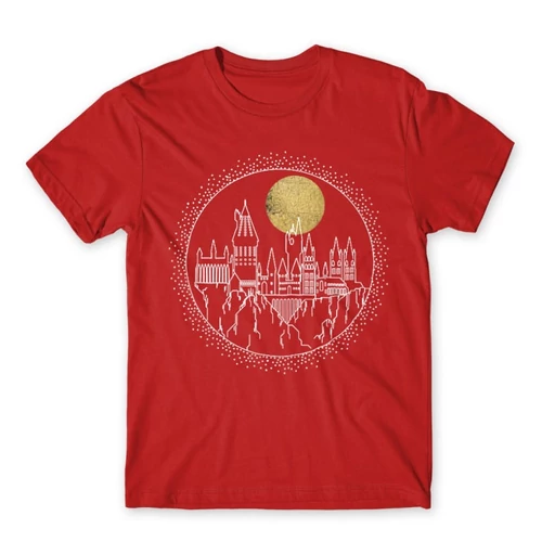 Piros Harry Potter férfi rövid ujjú póló - Hogwarts Lineart